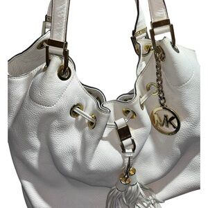 Michael Kors White Leather Shoulder Bag with Tassels